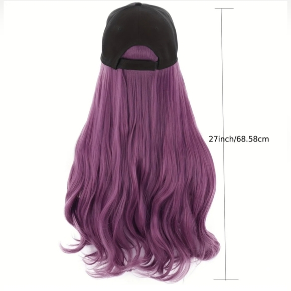 27" Purple Wavy Baseball Hat Synthetic Wig - Picture 2 of 2